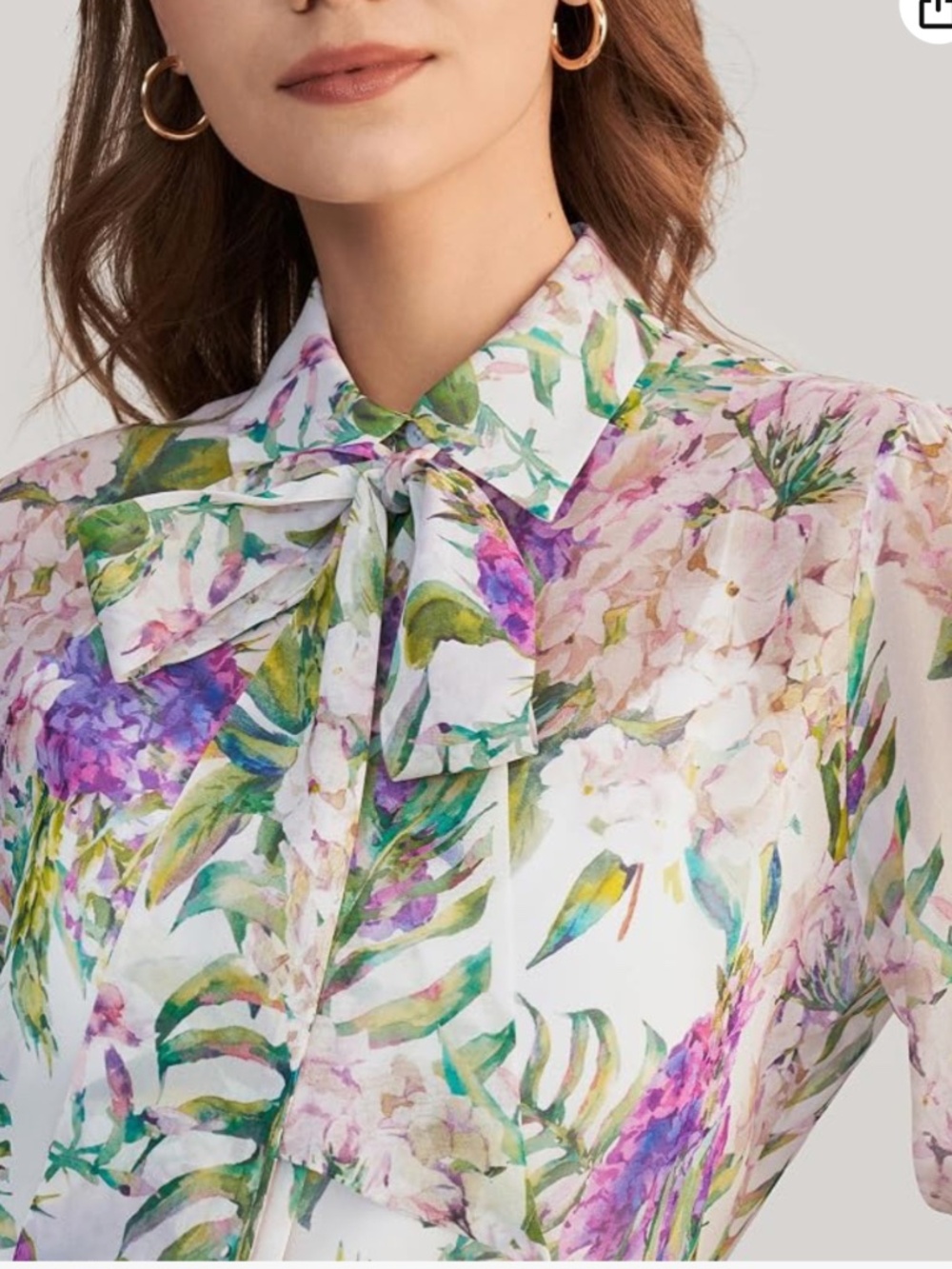 LilySilk X MIM Women's Floral 2 in 1 Silk Blouse Long Sleeve 100% Silk Shirt Top - Picture 4 of 10
